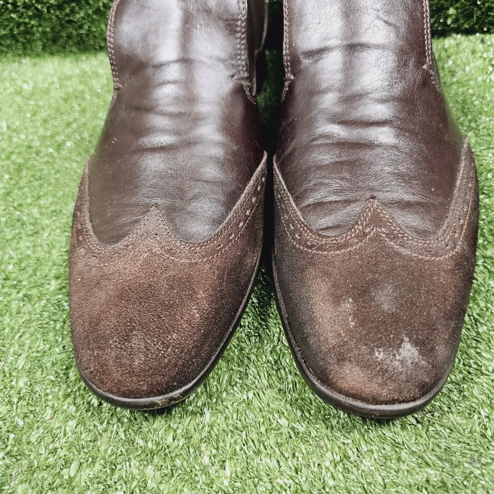 Hugo Boss Brogue Brown Leather Slip On Dress Loafer Shoes Mens Size 44 US 11